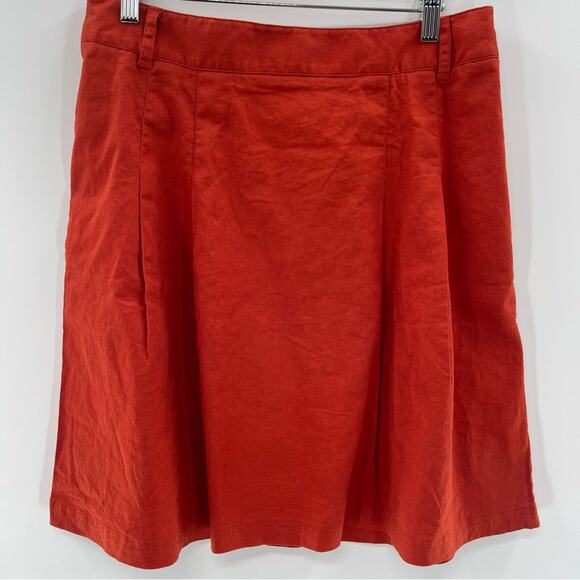 Banana Republic Linen Blend Pleated Full Skirt Above Knee Burnt Orange Size 12 - Picture 2 of 10